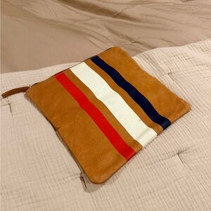 Elegant Tan Clutch with Vibrant Stripes